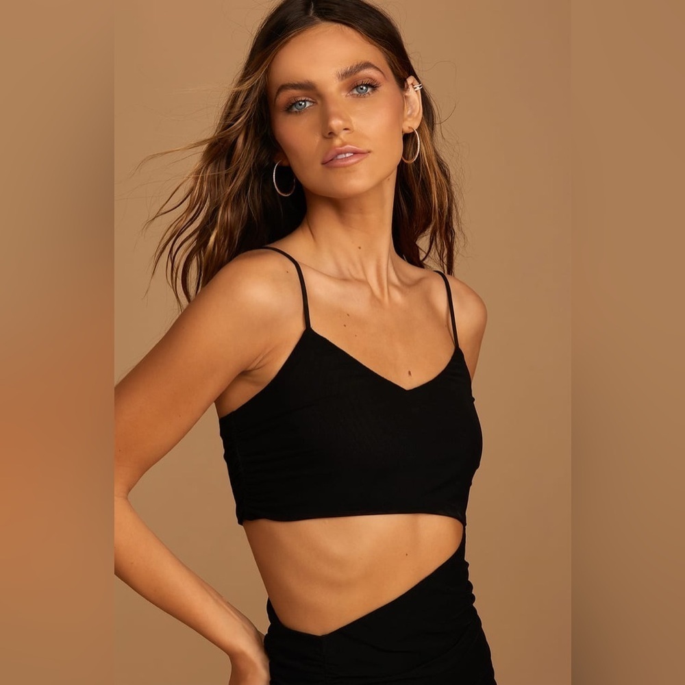 Lulus Cutting Loose Black Ruched Cutout Bodycon Dress Black Leg Slit M - Picture 3 of 12